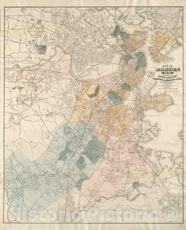 Historical Map, Map of Boston, for 1889, Vintage Wall Art