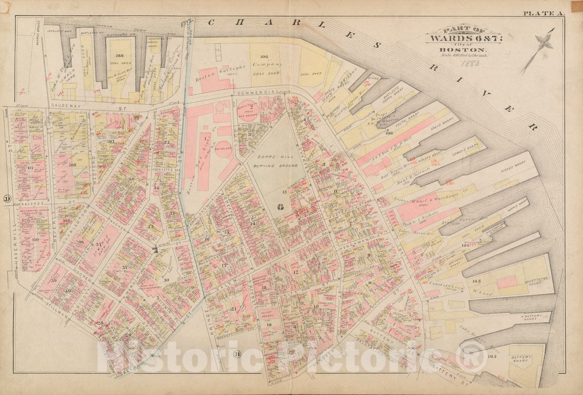 Historical Map, 1883 Atlas of The City of Boston : City Proper : Plate A, Vintage Wall Art