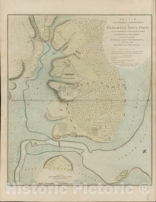 Historical Map, 1784 Sketch of The Position of The British Forces at Elizabeth Town Point After Their Return from Connecticut Farm, in The Province of East Jersey Reprint, 5134353