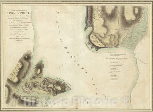 Historical Map, 1784 A Plan of the surprise of Stoney Point, by a detachment of the American army commanded by Brigr. Genl. Wayne, on the 15th July 1779, Vintage Wall Art