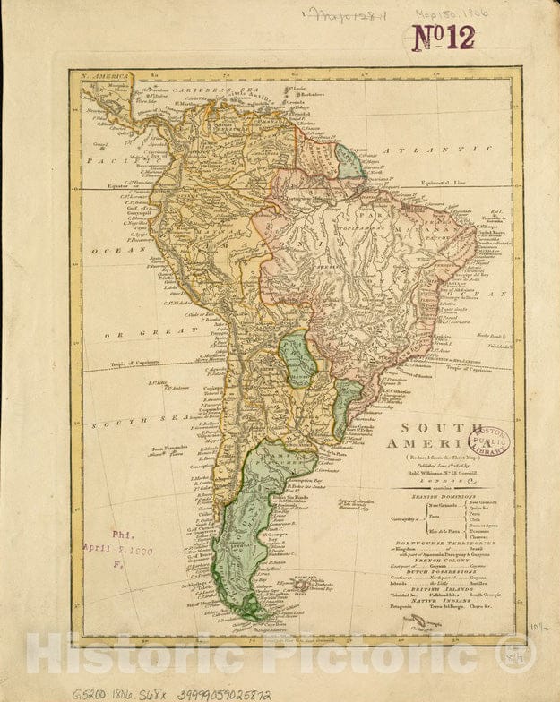 Historical Map, 1806 South America : Reduced from The Sheet Historical Map, Vintage Wall Art