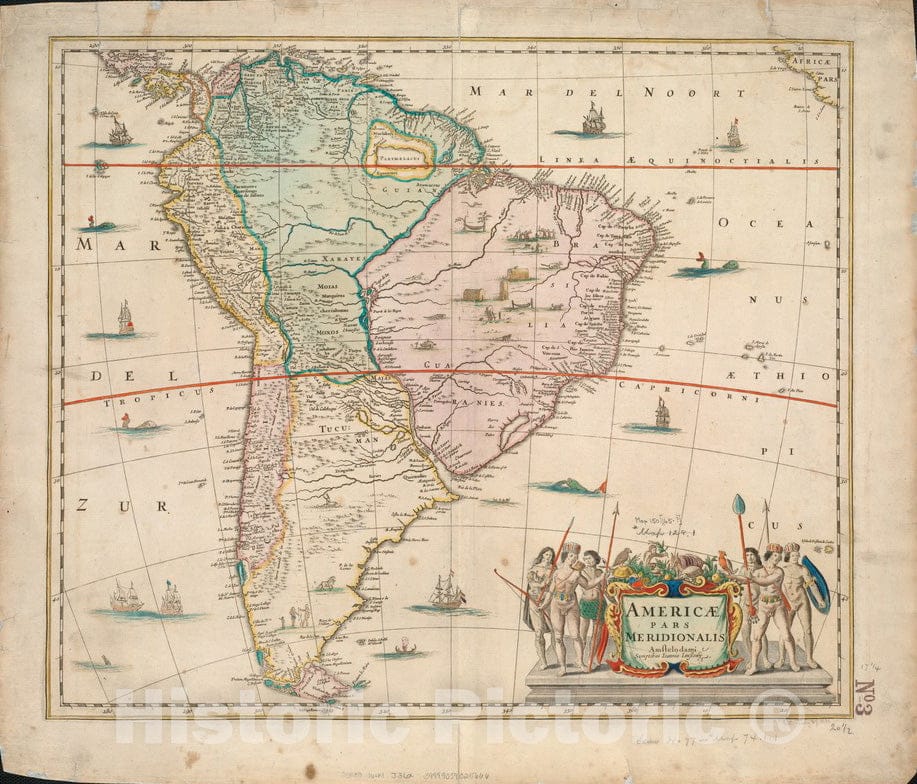 Historical Map, 1644 Americae pars meridionalis, Vintage Wall Art