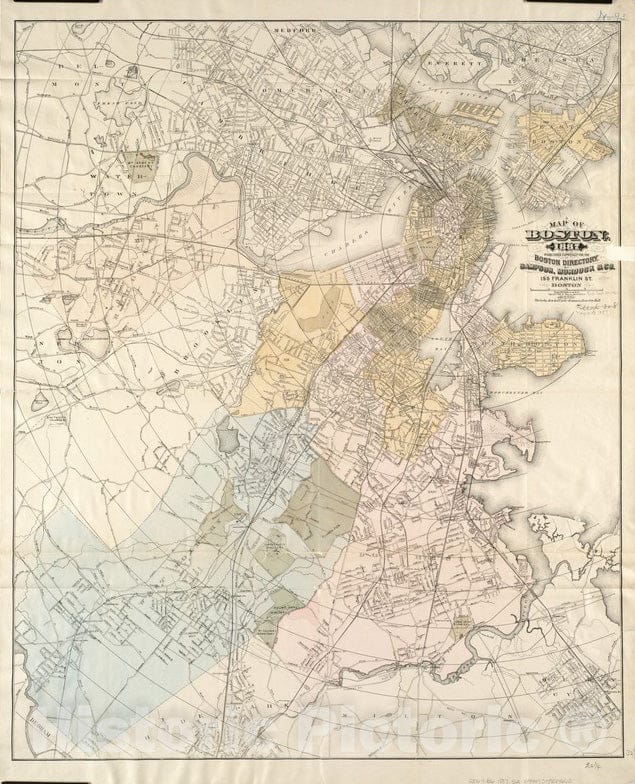 Historical Map, Map of Boston, for 1887, Vintage Wall Art