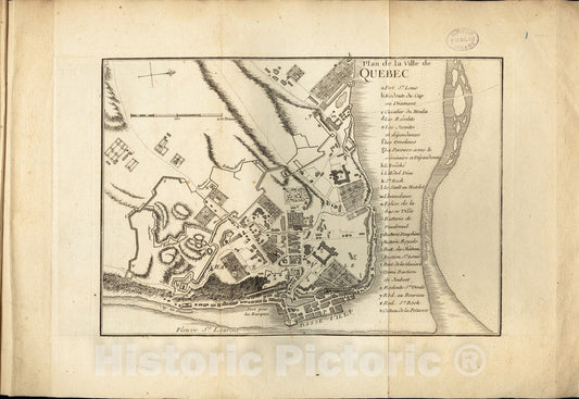 Historical Map, 1755 Plan de la Ville de Quebec, Vintage Wall Art