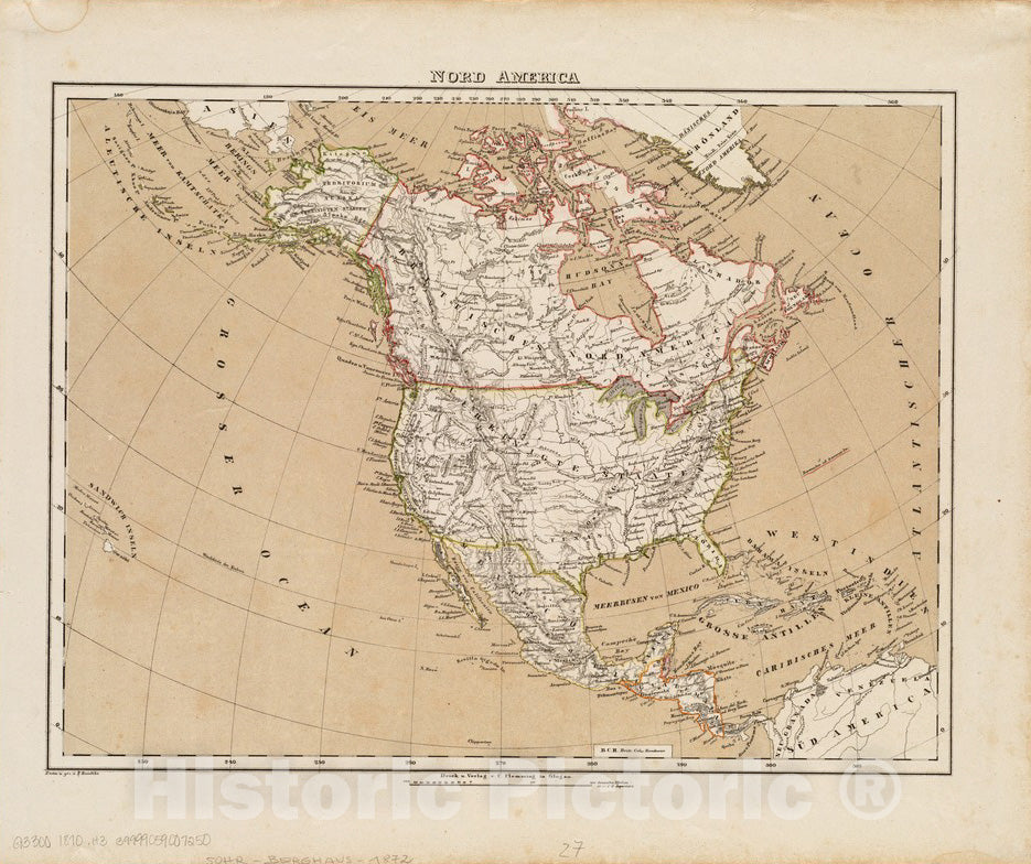 Historical Map, 1870 Nord America, Vintage Wall Art