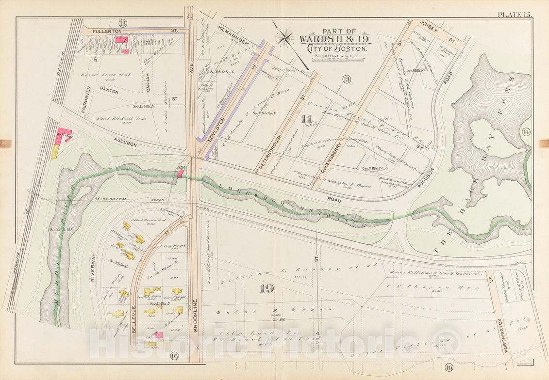 Historical Map, 1899 Atlas of The City of Boston, Roxbury : Plate 15, Vintage Wall Art
