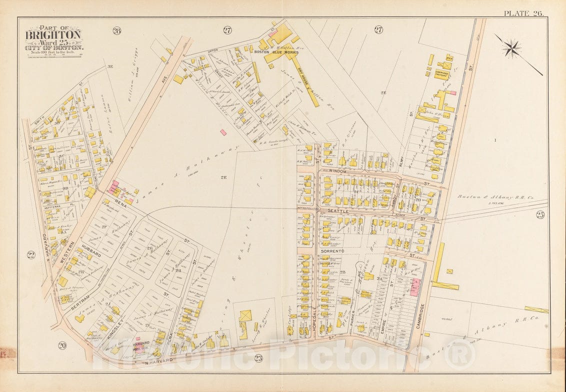 Historical Map, 1897 Atlas of The City of Boston, Brighton : Plate 26, Vintage Wall Art