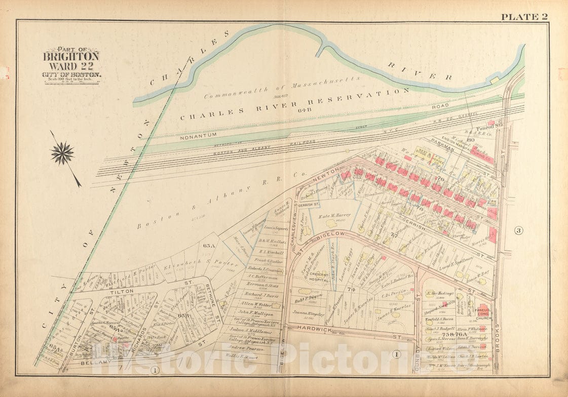 Historical Map, 1925 Atlas of The City of Boston, Brighton : Plate 2, Vintage Wall Art