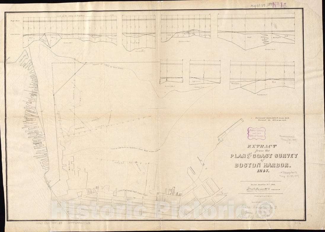 Historical Map, Extract from The Plan of The Coast Survey of Boston Harbor, 1847, Vintage Wall Art