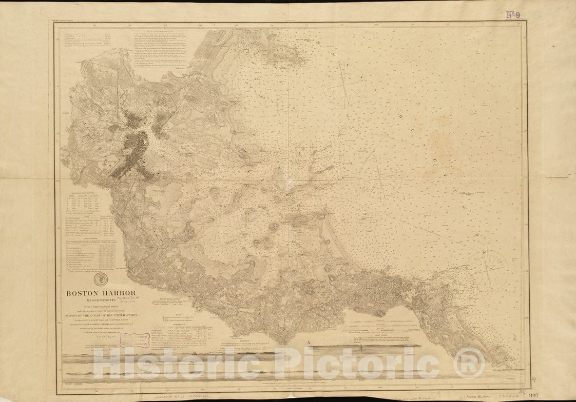 Historical Map, 1889 Boston Harbor, Massachusetts, Vintage Wall Art