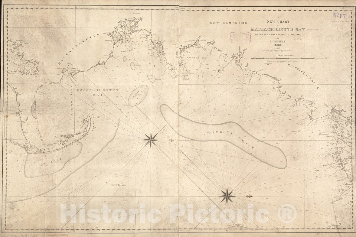 Historical Map, 1812 A New Chart of Massachusetts Bay Drawn from The Latest Authorities, Vintage Wall Art