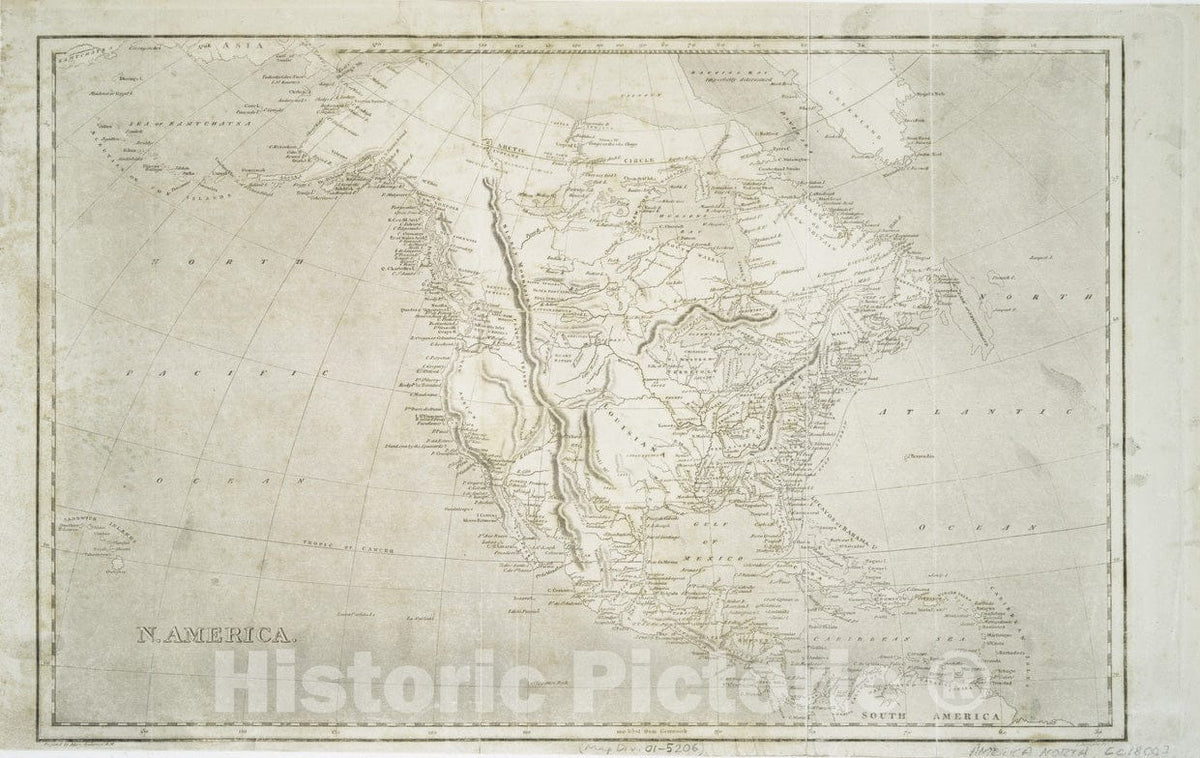 Historical Map, ca. 1800 N. America, Vintage Wall Art