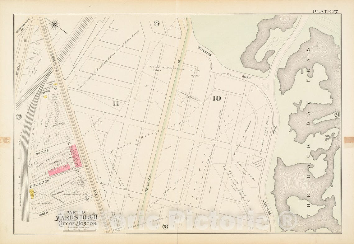 Historical Map, 1895 Atlas of The City of Boston, Boston Proper and Roxbury : Plate 27, Vintage Wall Art