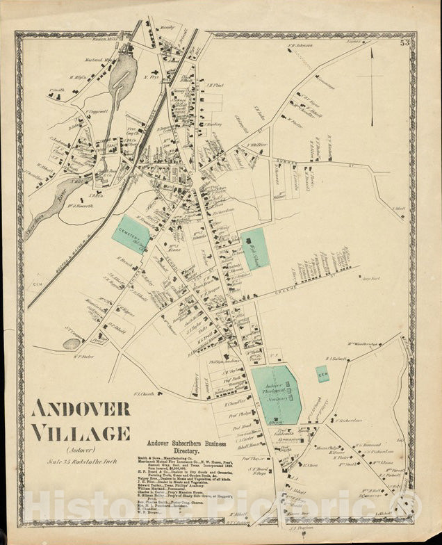 Historical Map, 1880-1889 Andover Village : (Andover), Vintage Wall Art