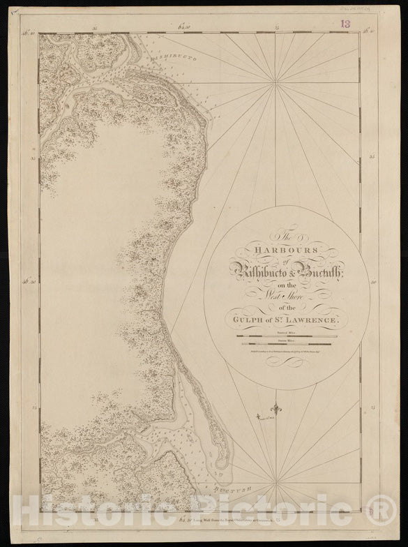 Historical Map, 1778 The harbours of Rishibucto & Buctush : on The west Shore of The Gulph of St. Lawrence, Vintage Wall Art