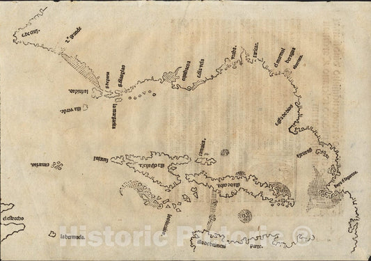 Historical Map, 1511 Map of The Caribbean Area, Vintage Wall Art