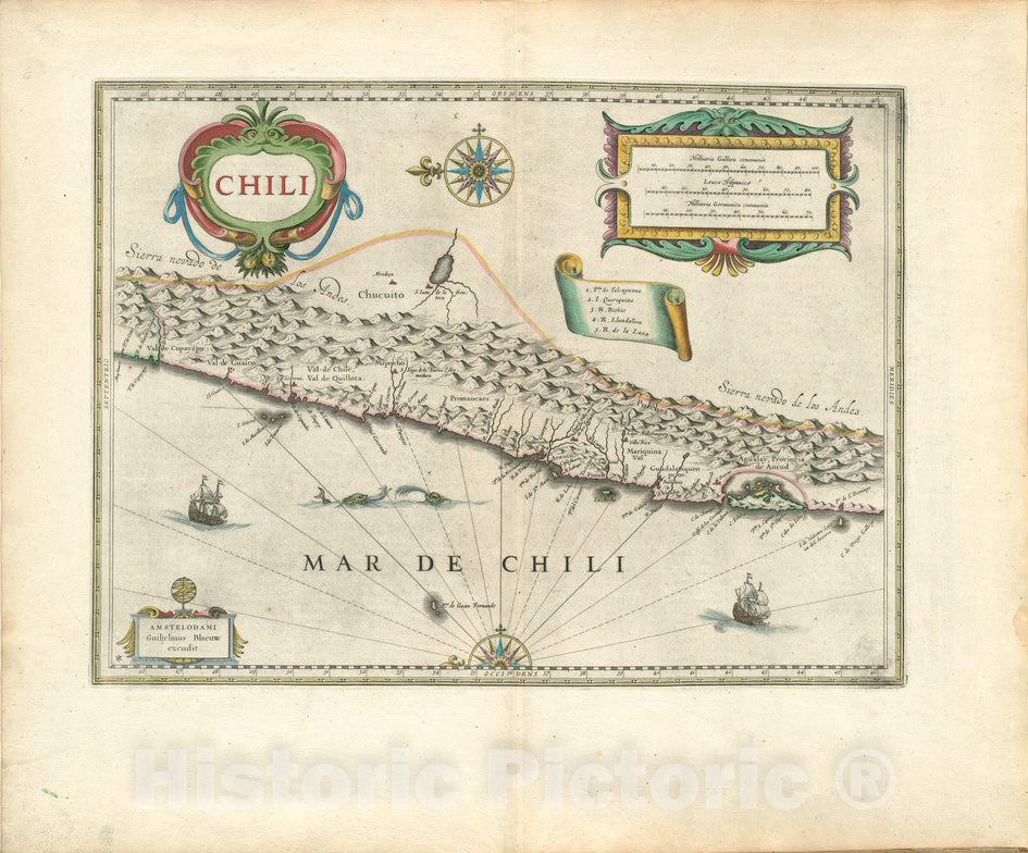 Historical Map, 1650 Chili, Vintage Wall Art
