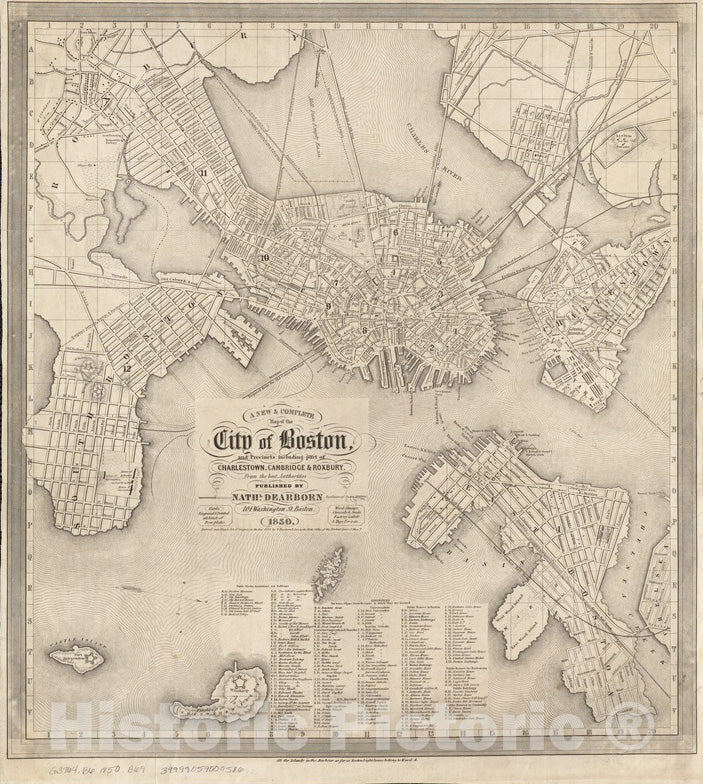Historical Map, 1850 A New & Complete map of The City of Boston, and precincts Including Part of Charlestown, Cambridge & Roxbury : from The Best Authorities, Vintage Wall Art