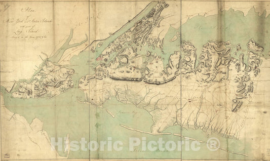 Historical Map, Plan of New York and Staten Islands with part of Long Island, survey'd in the years 1781, 82, Vintage Wall Art