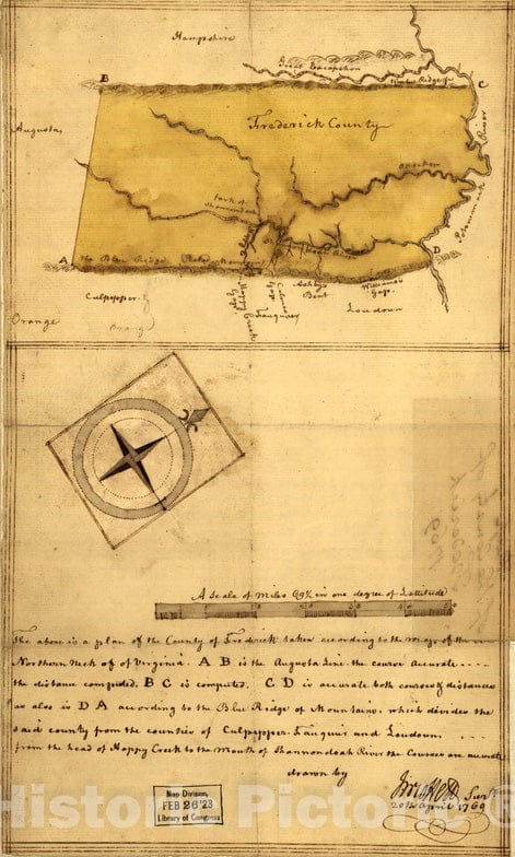 Historical Map, Map of the county of Frederick, 1769, Vintage Wall Art