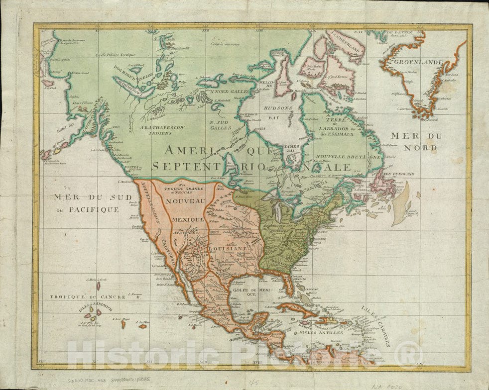Historical Map, 1700-1799 [Amerique septentrionale], Vintage Wall Art