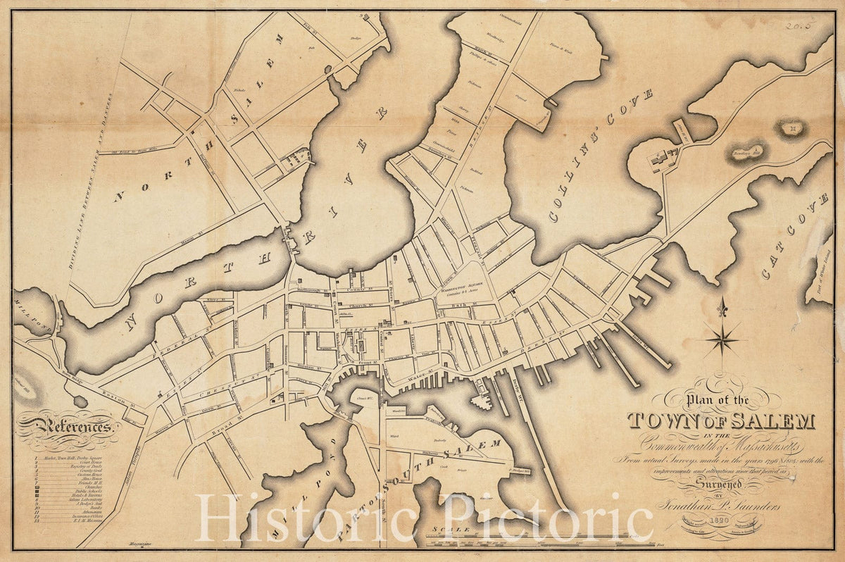 Historical Map, 1820 Plan of The Town of Salem in The Commonwealth of Massachusetts : from Actual surveys, Made in The Years 1796 & 1804, Vintage Wall Art