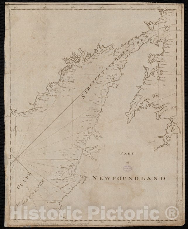 Historical Map, ca. 1798 Chart of The streights of Belle Isle, Vintage Wall Art