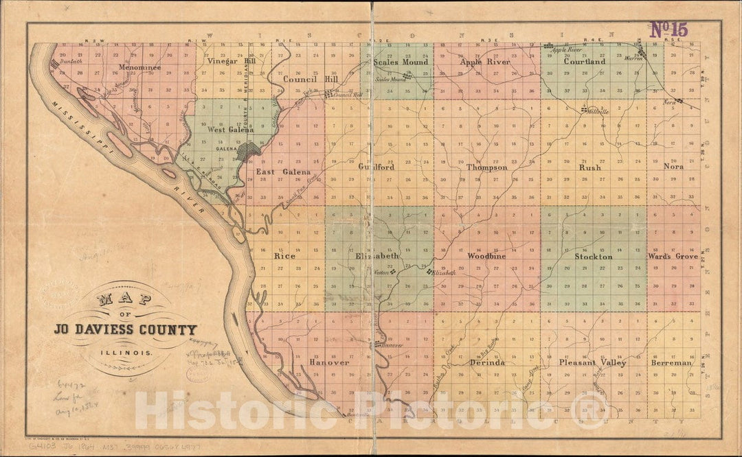 Historical Map, 1860-1864 Map of Jo Daviess County, Illinois, Vintage Wall Art