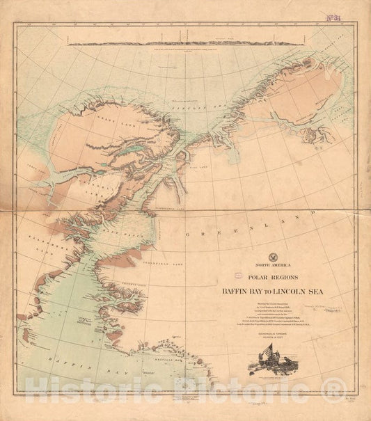 Historical Map, 1903 North America, Polar Regions, Baffin Bay to Lincoln Sea : Showing The Recent Discoveries by Civil Engineer R.E. Peary, U.S.N, Vintage Wall Art