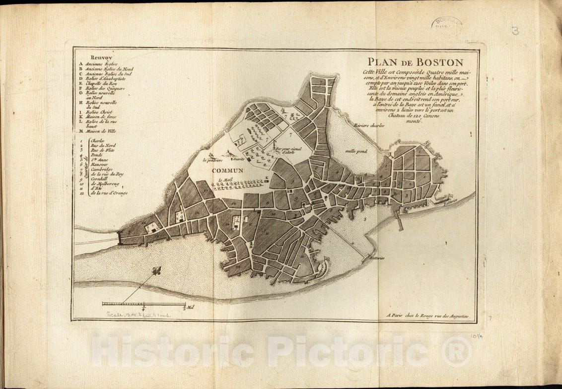 Historical Map, 1755 Plan de Boston, Vintage Wall Art : 5134573