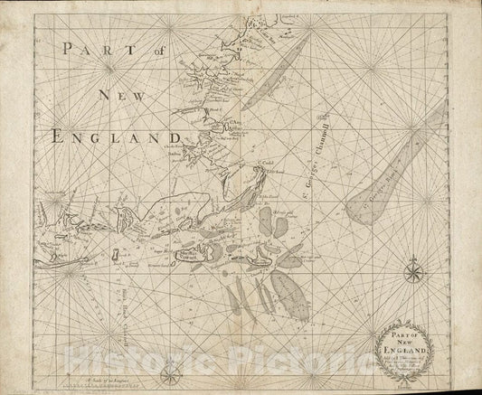 Historical Map, 1706 Part of New England, Vintage Wall Art