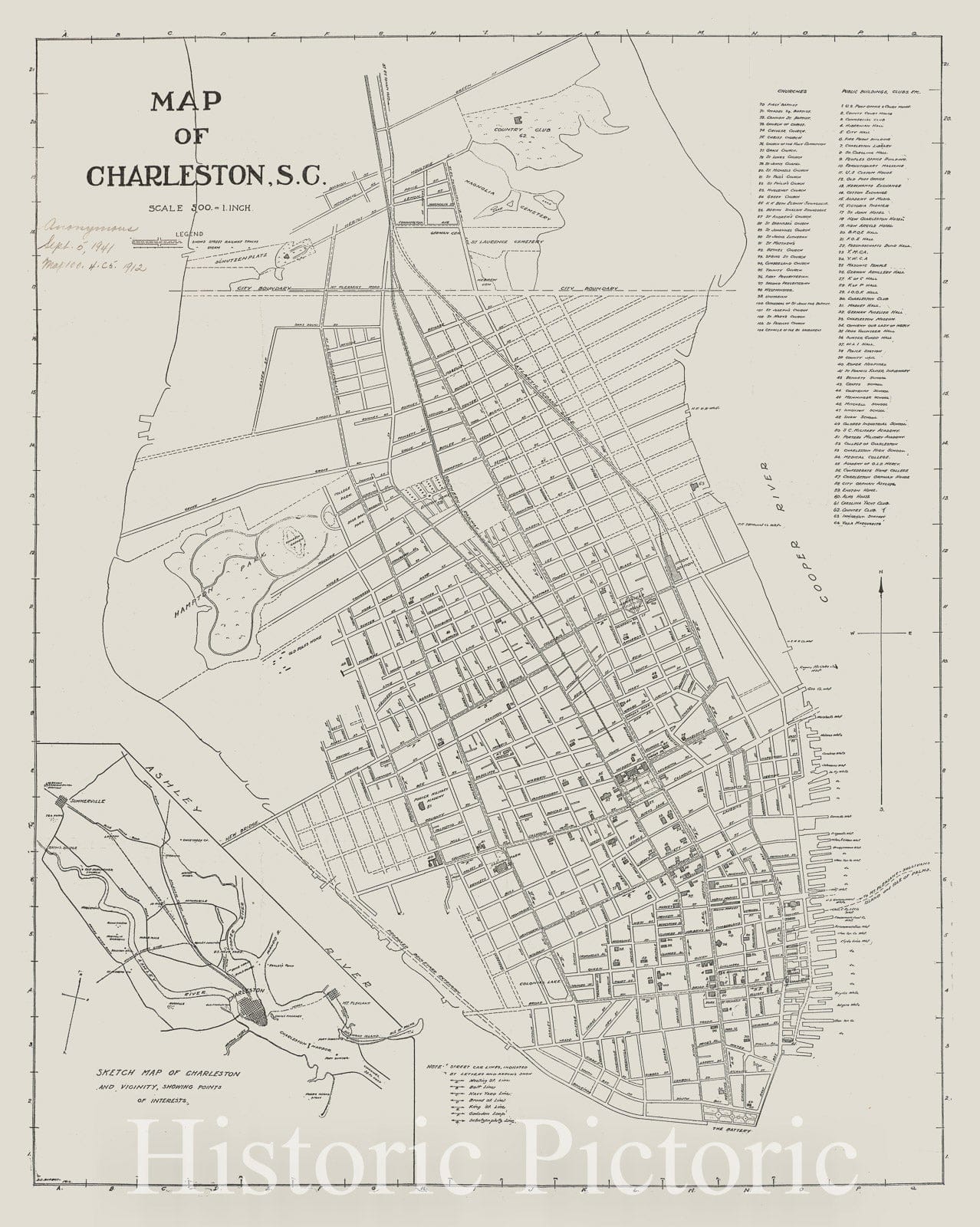 Historical Map, 1912 Map of Charleston, S.C, Vintage Wall Art