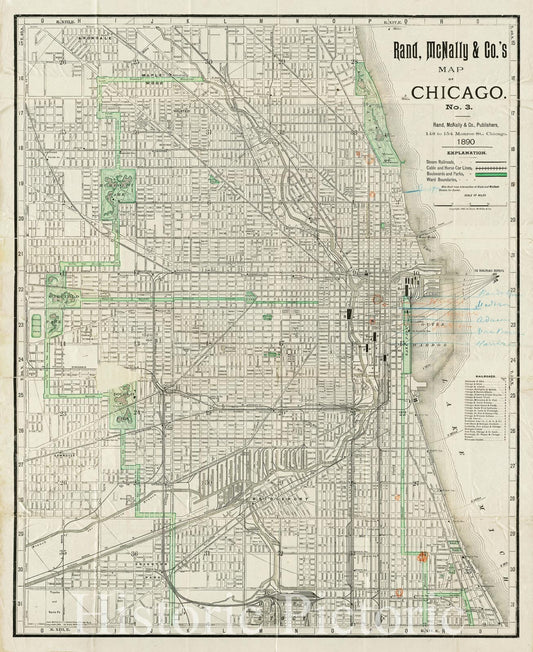 Historic 1890 Rand McNally Map of Chicago, Illinois (IL) - Wall Art