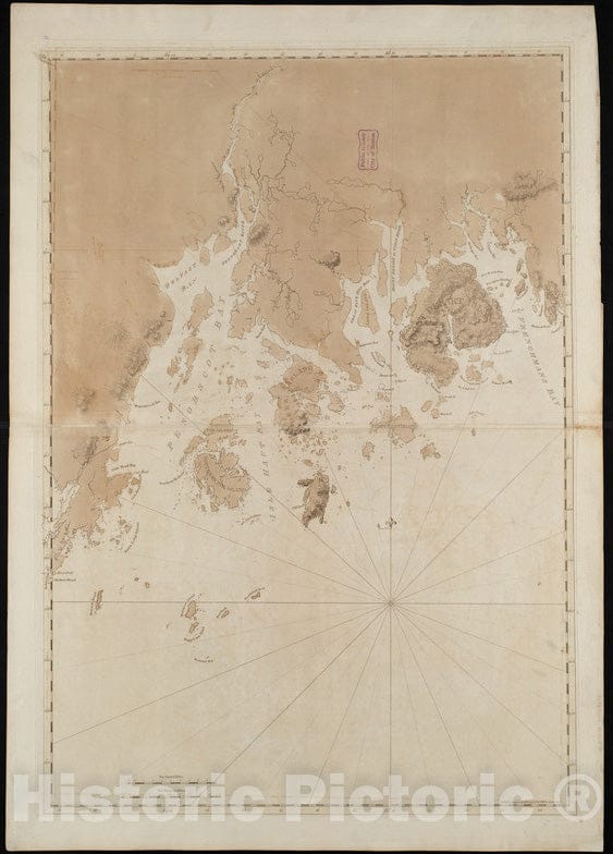 Historical Map, 1776 Coast of Maine from Frenchman Bay to Mosquito Harbor, Vintage Wall Art