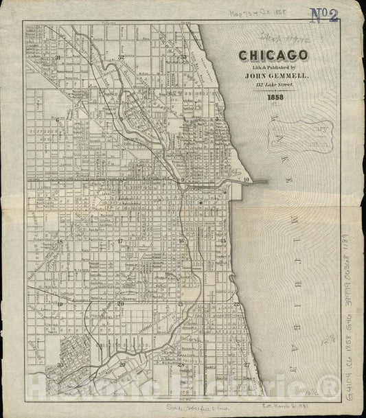Historical Map, 1858 Chicago, Vintage Wall Art