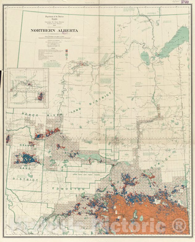 Historical Map, 1914 Northern Alberta : map Showing Disposition of Lands, Vintage Wall Art