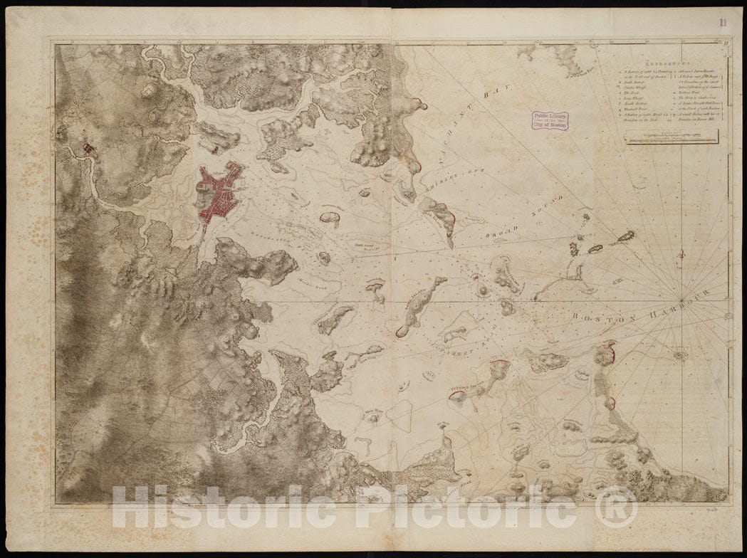 Historical Map, 1775 A Chart of The Harbour of Boston, Vintage Wall Art : 5134629