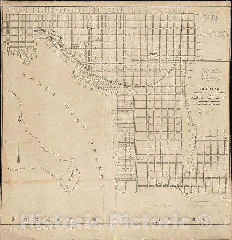 Historical Map, 1835 This Plan contains about 1000 acres, of the Canton Company's Land, Vintage Wall Art