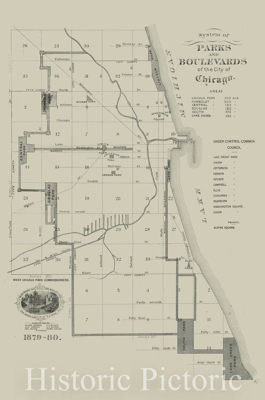 Historic 1880 System of Parks of Chicago, Illinois (IL) - Wall Art