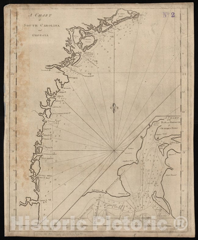 Historical Map, 1816 A chart of South Carolina and Georgia, Vintage Wall Art
