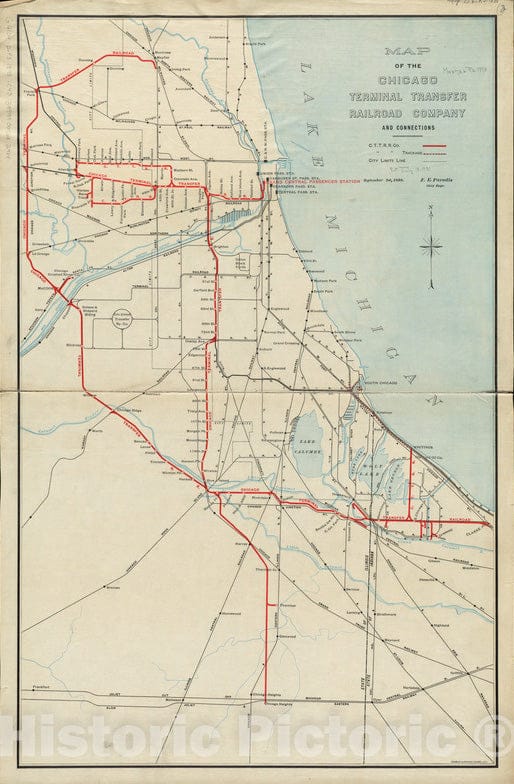 Historical Map, 1898 Map of The Chicago Terminal Transfer Railroad Company and Connections, Vintage Wall Art