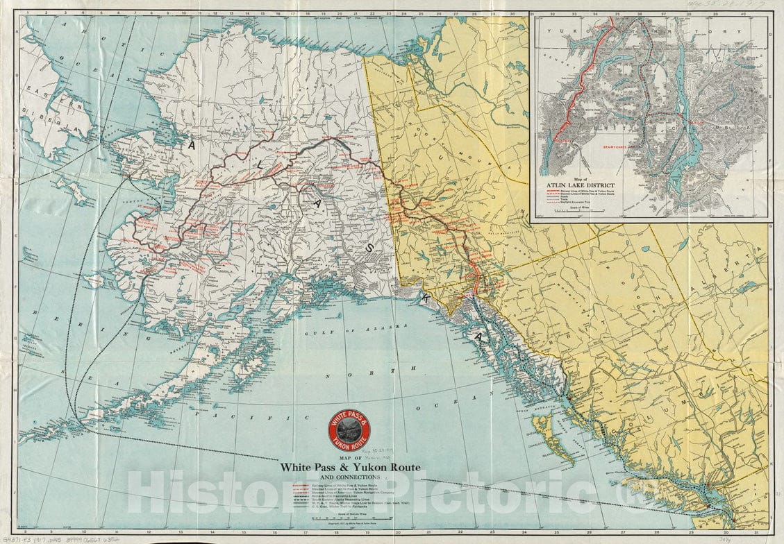 Historical Map, ca. 1917 Map of White Pass & Yukon Route and Connections, Vintage Wall Art