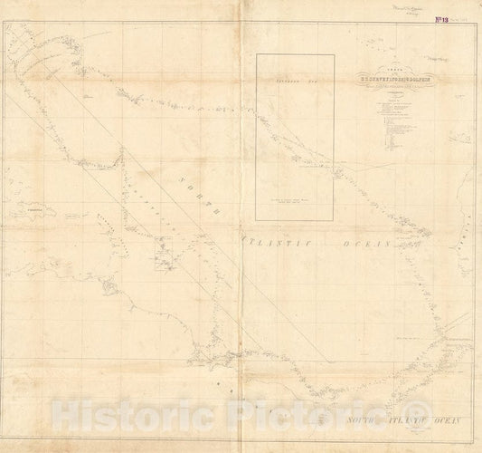 Historical Map, Track of The U.S. Surveying brig Dolphin : from September 1851 to July 1852 : [Atlantic Ocean], Vintage Wall Art