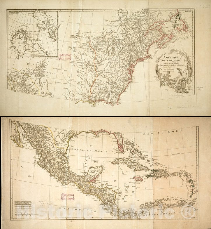 Historical Map, 1746 AmeIrique Septentrionale, Vintage Wall Art