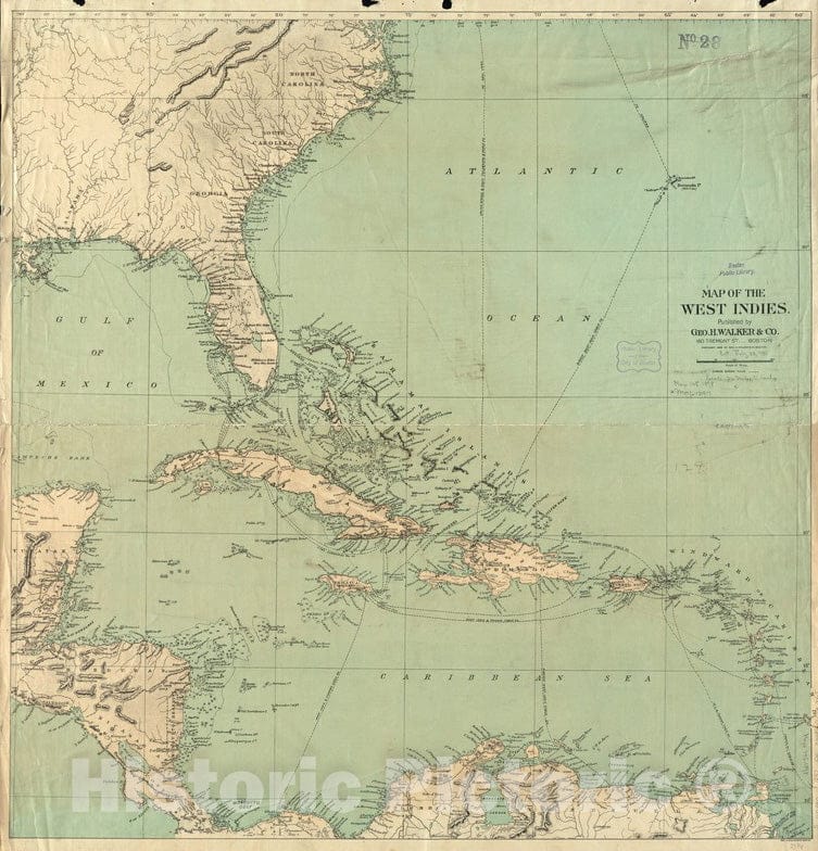 Historical Map, 1898 Map of The West Indies, Vintage Wall Art