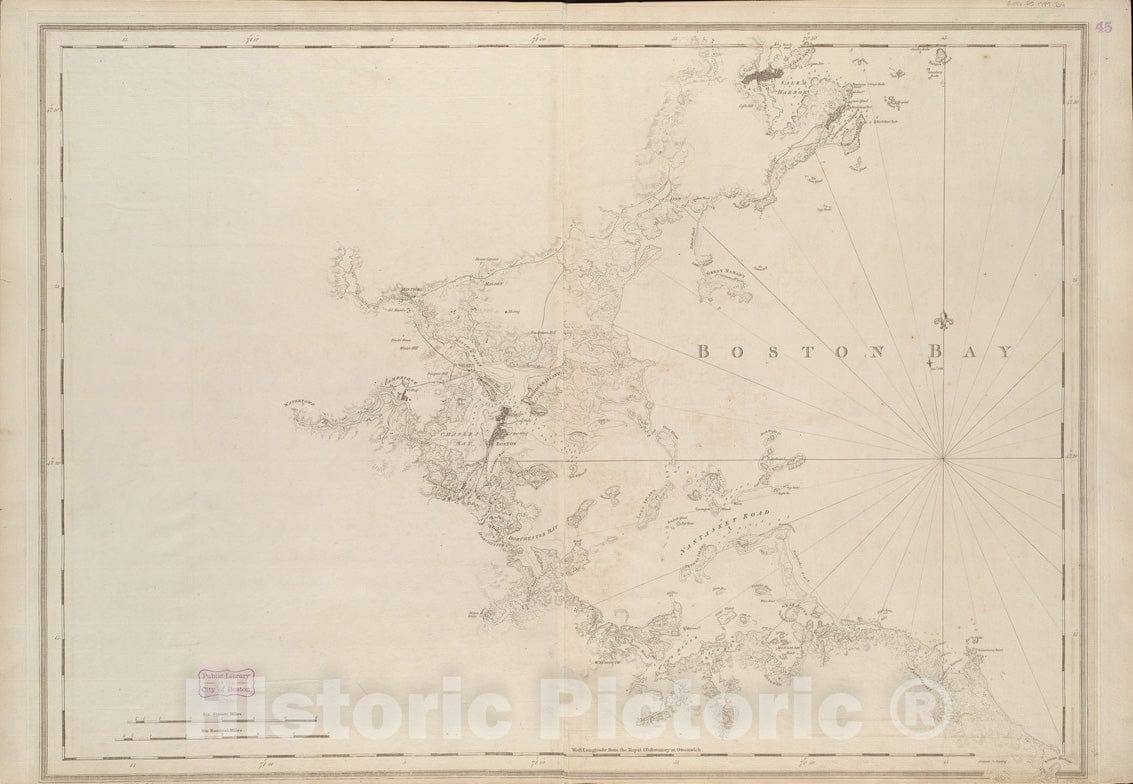 Historical Map, 1776 A chart of Boston Bay and vicinity, Vintage Wall Art