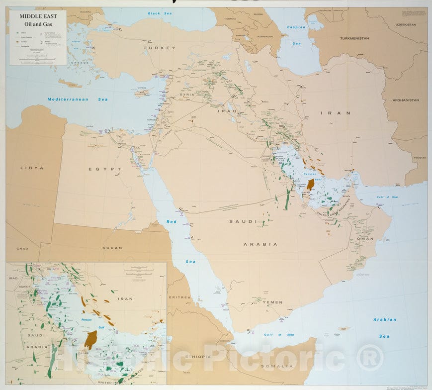 Historical Map, 1993 Middle East, Oil and Gas : Middle East, Vintage Wall Art