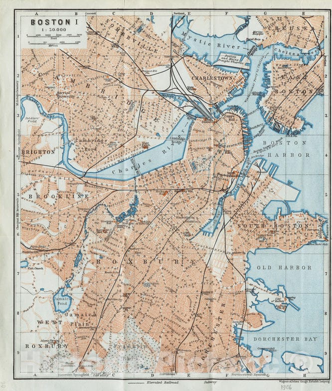 Historical Map, 1906 Boston I, Vintage Wall Art