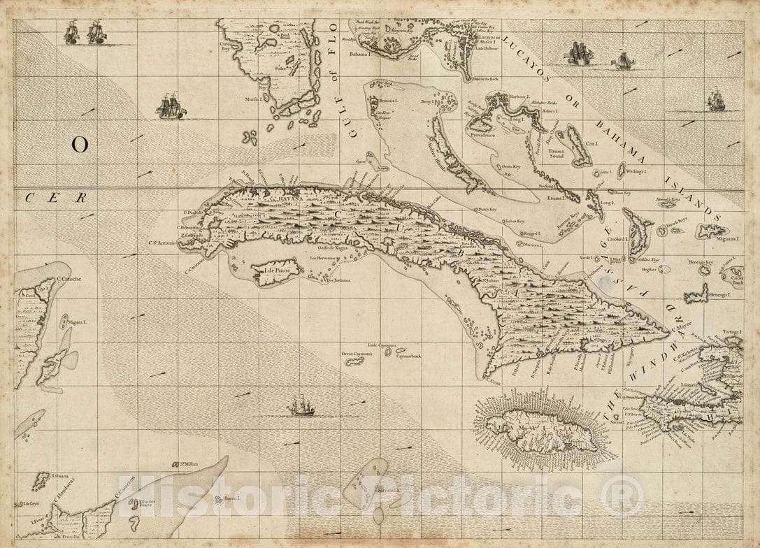 Historical Map, 1733 A map of The British Empire in America with The French and Spanish settlements Adjacent thereto [Sheet 14], Vintage Wall Art