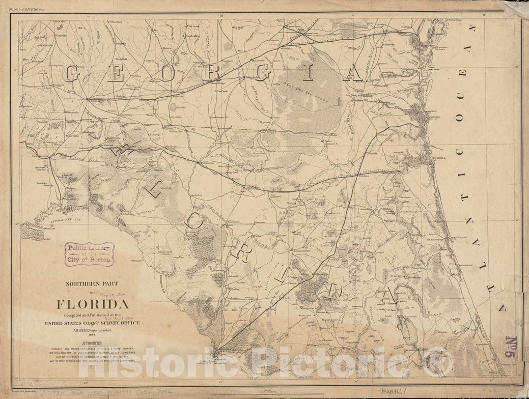 Historical Map, 1864 Northern Part of Florida, Vintage Wall Art